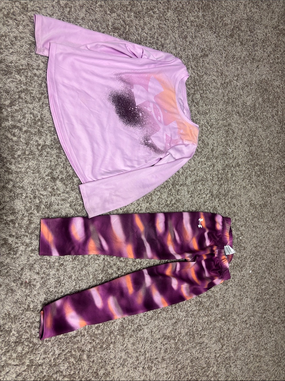 Under Armour Girls Purple Pink Orange Graphic Top & Tie-Dye Leggings Set
